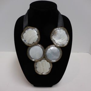 Beaded Shell Bib Necklace  Adjustable Ribbon  NWOT